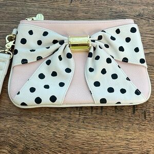 Betsy Johnson Zippered Polka Dot Bow Wristlet.